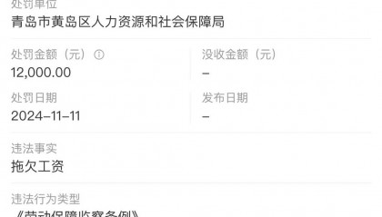 黄岛蓝海大饭店因拖欠工资被罚款 山东蓝海近日宣布破产重整