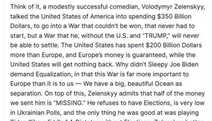 特朗普:泽连斯基是只会玩弄拜登的喜剧演员